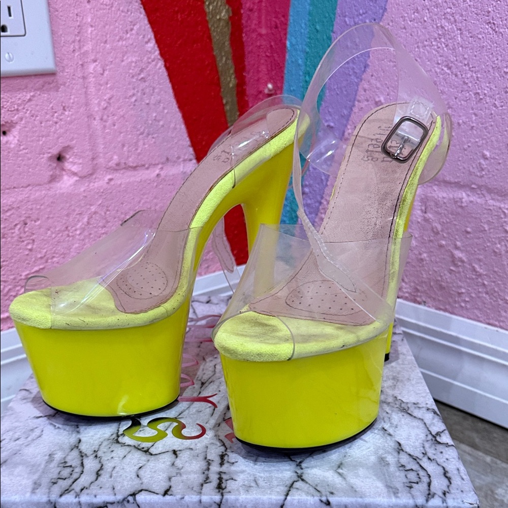 Yellow Platform Heels with Clear Straps